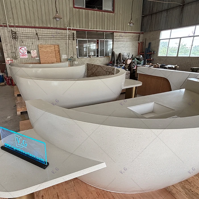 Bespoke Round Reception Desk Durable Corian Solid Surface Receptionist Front Desk Counter for Hotel