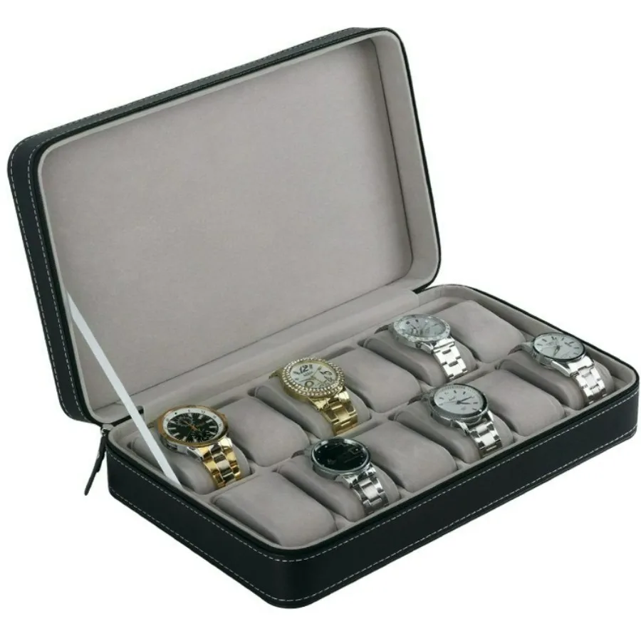 DOKW Portable Watch Zipper Bag, 12-watch Storage and Display Box, 12-piece Set, PU Black Leather Watch Gift Box, High Quality.