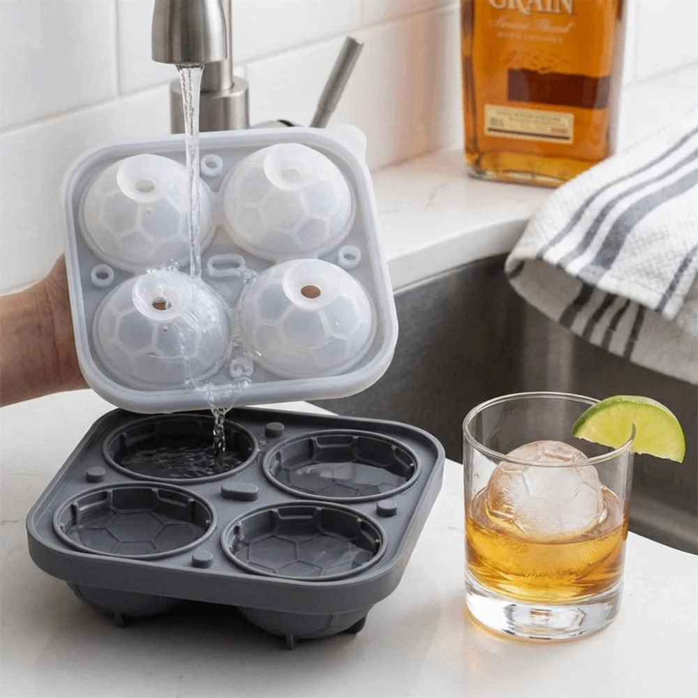 

Creative 4/9 Grids Ice Ball Mold Non-stick Silicone Football Ice Cubes Mold with Lid DIY Whiskey Ice Mold Bar