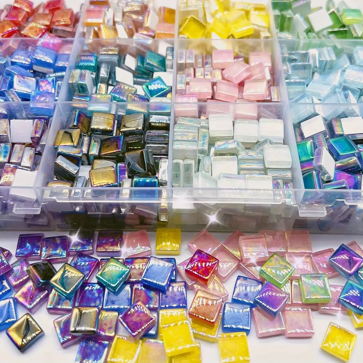 8 Styles 1x1cm Iridescent Glass Mosaic Tiles 50g/100g Handmade DIY Colorful Crystal Material Square Glass Tiles Enough Inventory