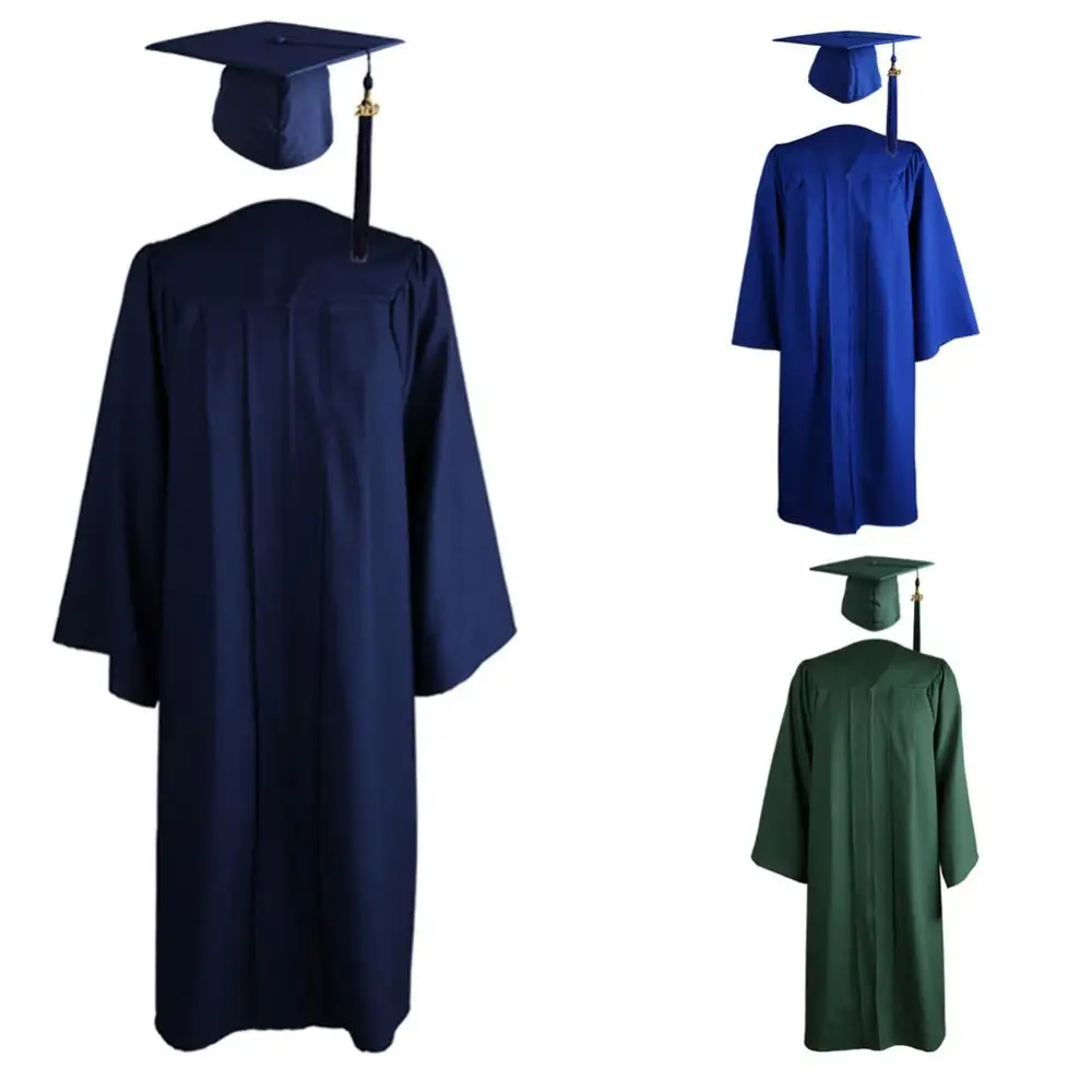 V Neck Graduation Gown Academic Robe Unisex Long Sleeve University Mortarboard Cap 2020 Adult Zip Closure clothes