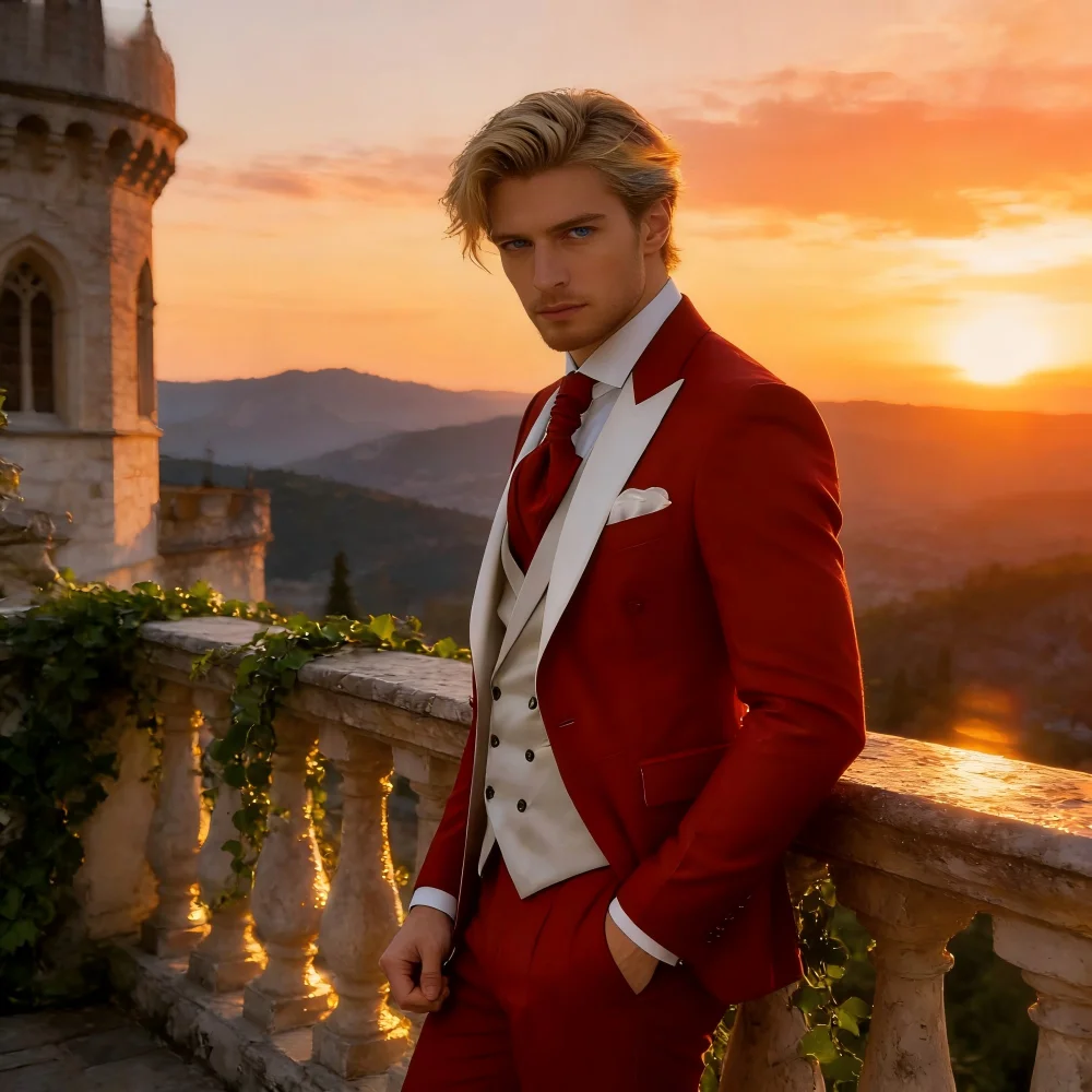 

Розовый мужской элегантный смокинг с пиковыми лацканами, костюм из трех предметов с пиджаком, жилетом и брюками, комплект для официального делового выпускного вечера