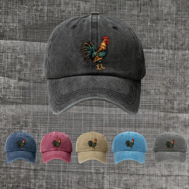 Rooster-Print-Baseball-Cap-Adjustable-Unisex-Cotton-Washed-Denim-Cap-for-Everyday-Outdoor-Wear