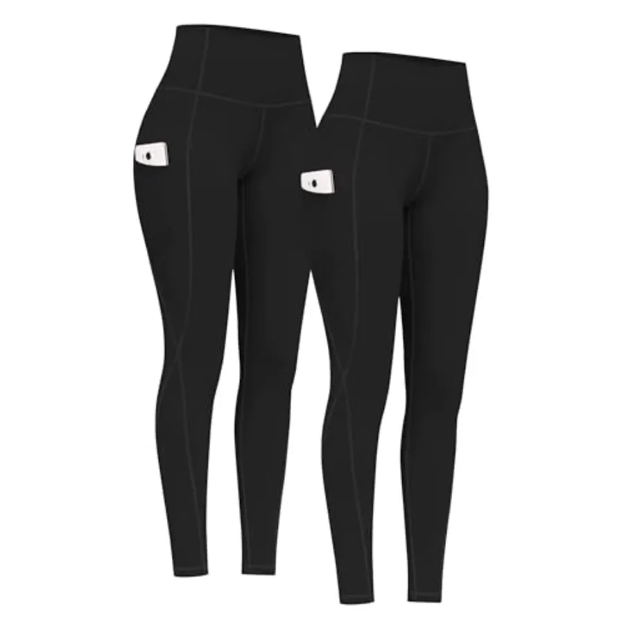 

PHISOCKAT 2 Pack High Waist Yoga Pants with Pockets, Tummy Control Leggings, Workout 4 Way Stretch Yoga Leggings