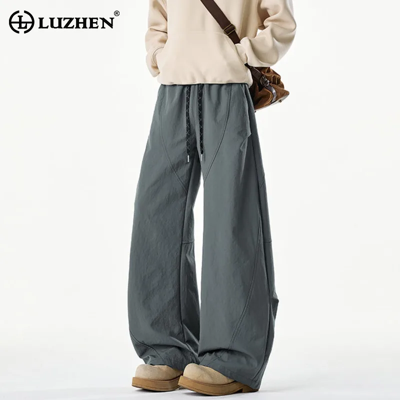LUZHEN 2026 New Elastic Waist Loose Straight Casual Pants Men's Fashion Solid Color Simple Style Handsome Cargo Trousers JY8183