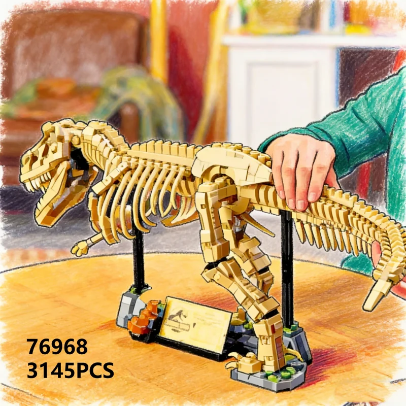 76968 parque t-rex fósseis tiranossauro rex presente de aniversário modelo 3145 peças tijolo brinquedo educativo infantil