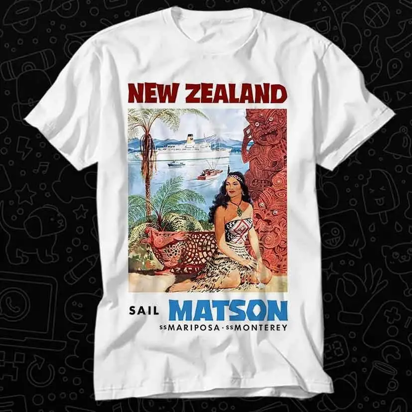 1960 New Zealand Cruise Line Travel Poster T Shirt Best Seller Top Adult Music Movie OZ524