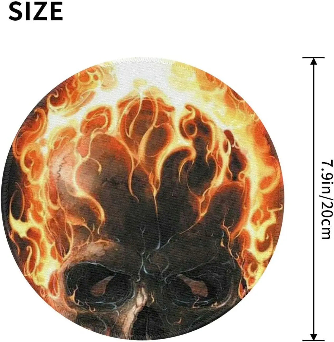 Burning Flame Skull Round Mouse Pad Non-Slip Rubber Mousepad Stitched Edge Mouse Mat for Computer Desk Gaming Laptop Office