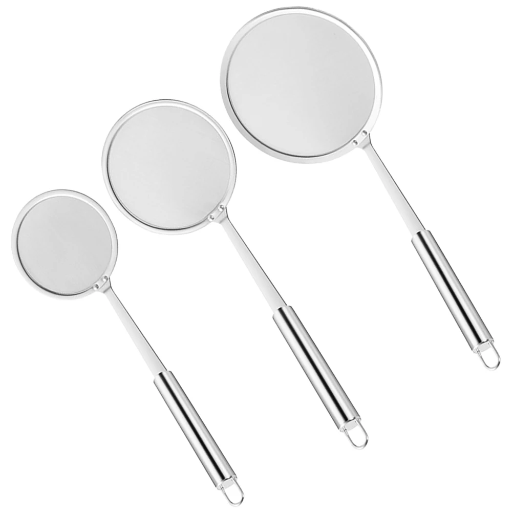 

3pcs 10cm 12cm 14cm Soup Filter Oil Spoon Fine Mesh Strainer 304 Stainless Steel Cooking Grease Skimmer Ladle Separator Spider