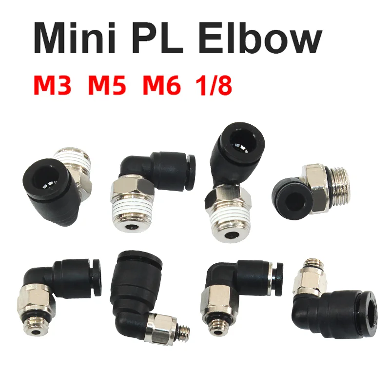 

1-100pcs Mini Pneumatic Air Connector Elbow Fittings PL 3 4 5 6mm Male Thread M3 M4 M5 M6 1/8" Quick Straight Push In Hose Pipe