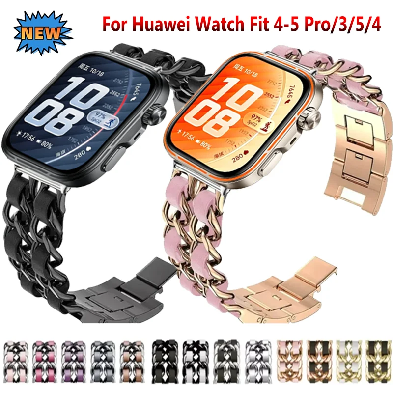 Metall+Lederarmband für Huawei Watch Fit 3-4-4 Pro Smartwatch Ersatzarmband für Huawei Watch Fit 5-5 Pro Correa Zubehör
