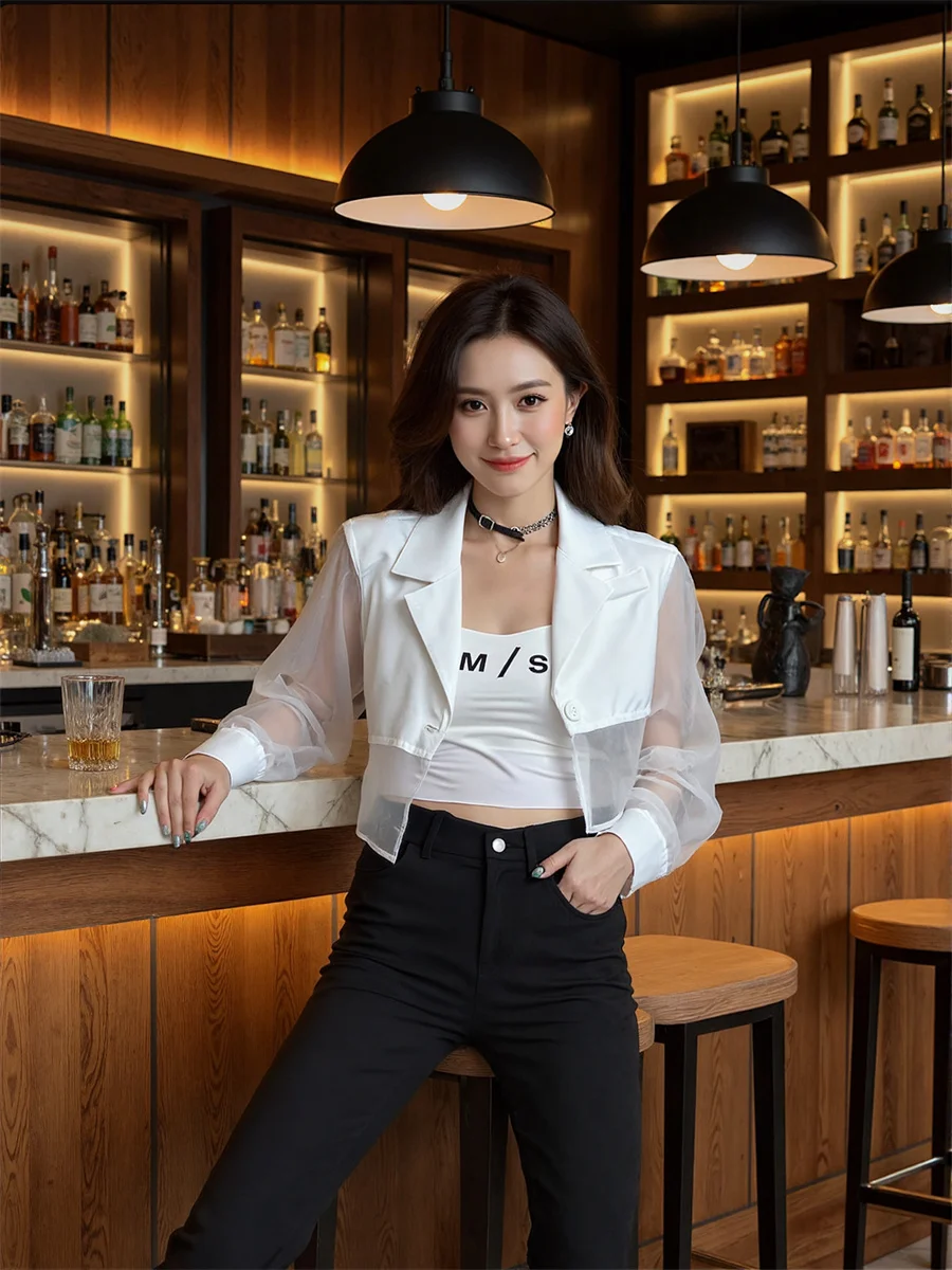 سترات مقصوصة شفافة من الشمس بفتحة خلفية ملابس نسائية أنيقة للنساء أنيقة النبيذ الدافئة الخارجي سبليت الملمس القوطي سليم