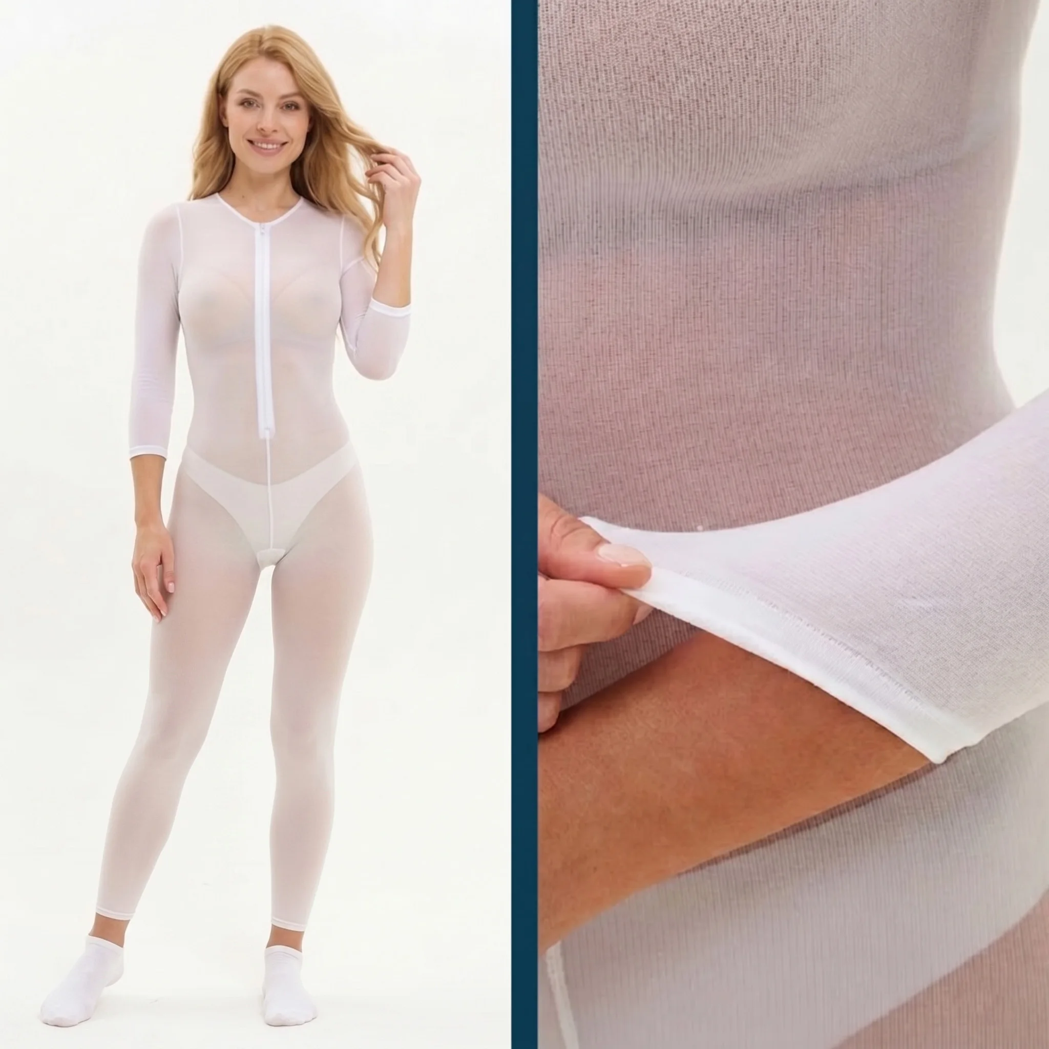 Salon UNI 120 DEN White Women Full Body Vacuum Roller Massage Jumpsuit Pressotherapy Lymphatic Drainage Bodysuit Size M L XL XXL