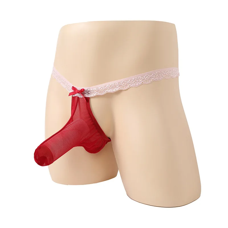 القوس سيسي الملابس الداخلية الرجال مثير الفيل الأنف سراويل شبكة انظر من خلال T-الظهر ثونغ g-سلسلة تمتد طويل القضيب غمد الملابس الداخلية #6