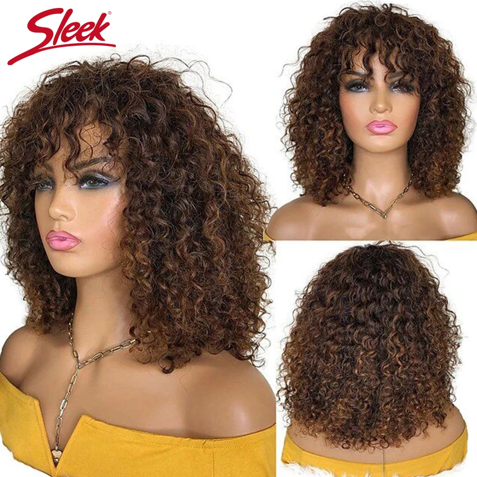 

Перуанские кудрявые короткие парики из натуральных волос Pixie Bob с челкой, мелированные вьющиеся светлые цветные парики для женщин