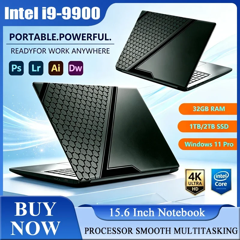 2026 New 15.6'' Laptop Intel Core I9-9900 32GB 2TB Gaming PC Ultra Slim Office Study Computer PC Windows 11 Pro 1920*1080 HD