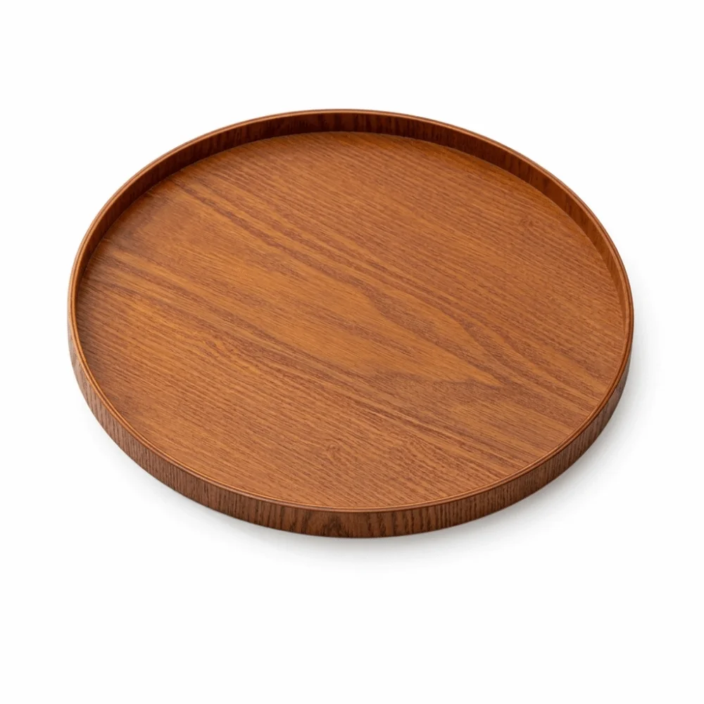 Simple Wood Snack Tray Solid Round Serving Tray Smooth Raised Edge Storage Tray Dining Table