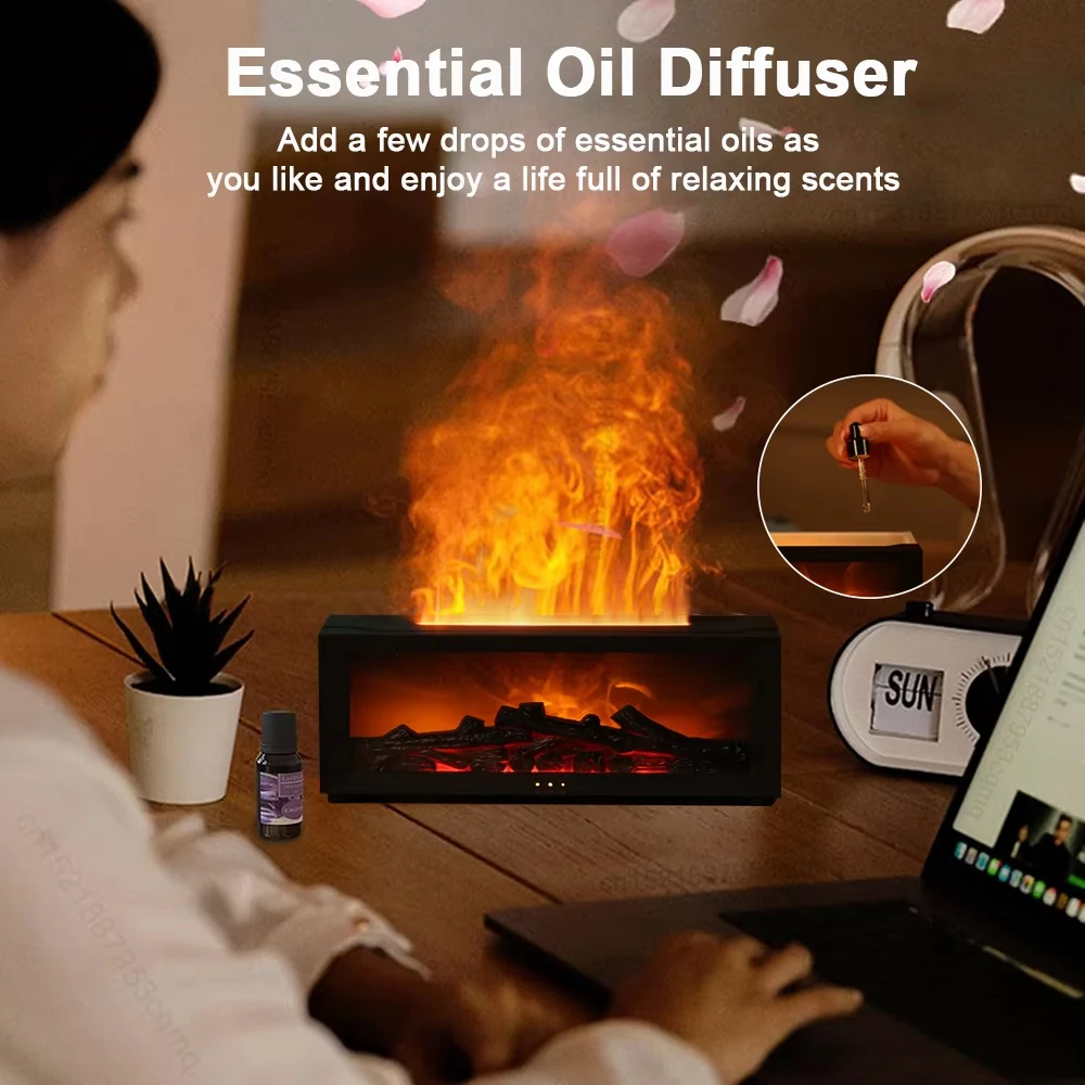Flame Essential Oil Diffuser, RGB Simulated Fireplace Aromatherapy Fragrance Machine, 2 In 1 Air Humidifier For Home Bedroom Off