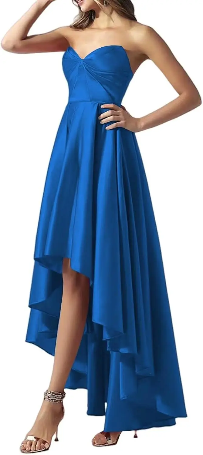 

Women's High-low Top Dance Dress Satin Strapless Sexy Evening Dress Sweetheart A-line Wedding Guest Dress,Elegant Cocktail Dress