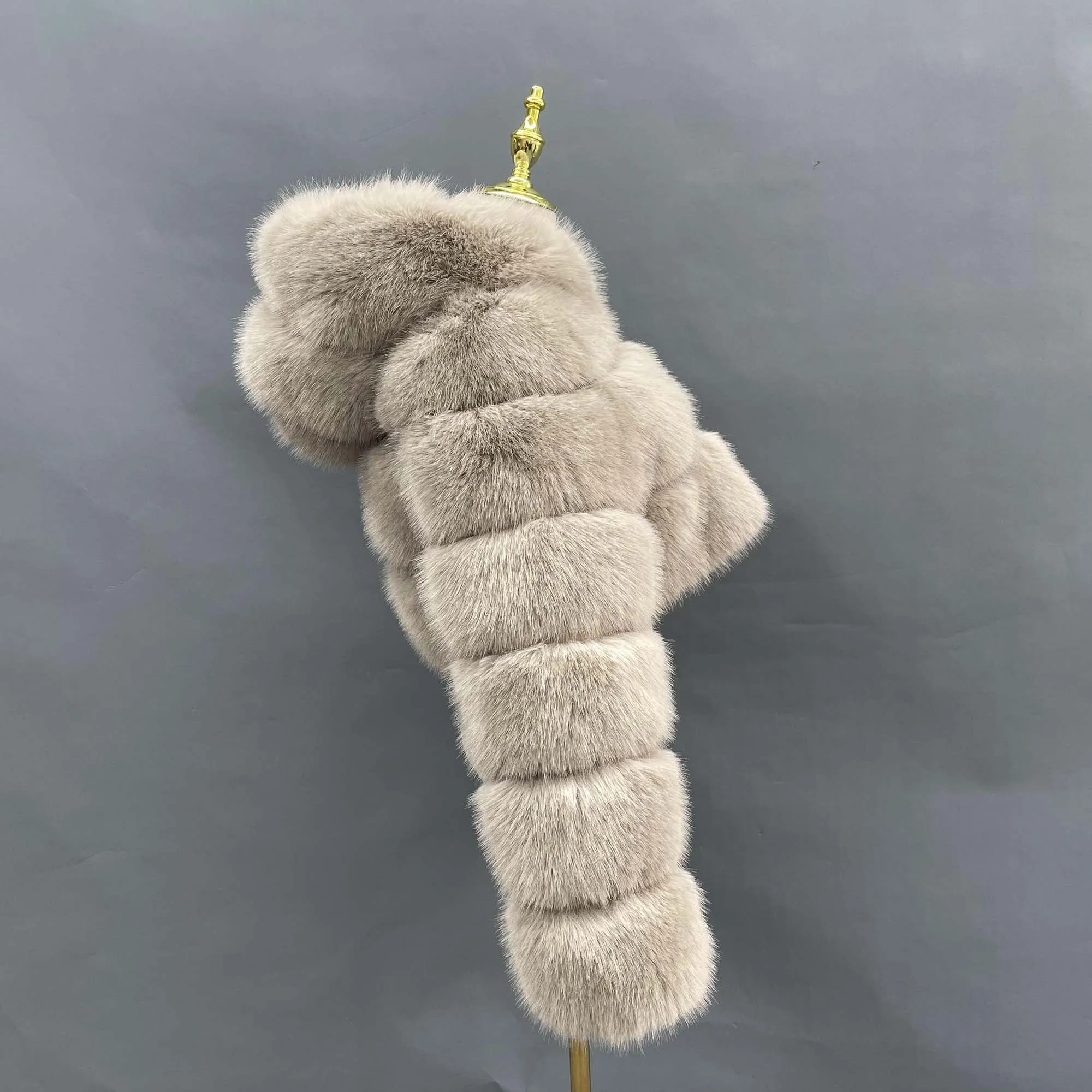 Thick Top Quality High Simulation Fake Fox Fur 3 Rows Hooded Jacket Colorful Fur Coat