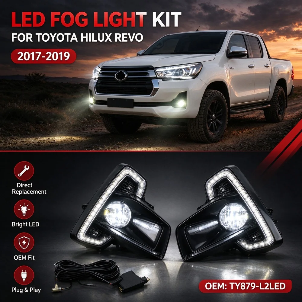 TY879-L2LED LED Fog Light Kit For Toyota Hilux Revo 2017 2018 2019 Front Bumper Fog Lamp Complete Set