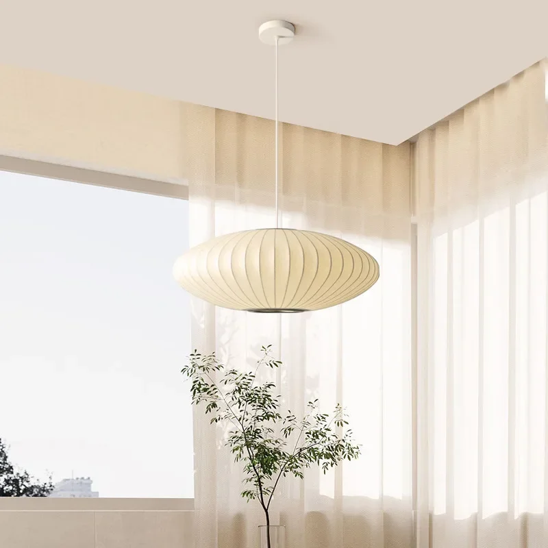 

Nordic Designer Silk Pendant Lamp for Bedroom Restaurant Flat Design Italian Minimalist Creative Lighting Fixtures Room Decor