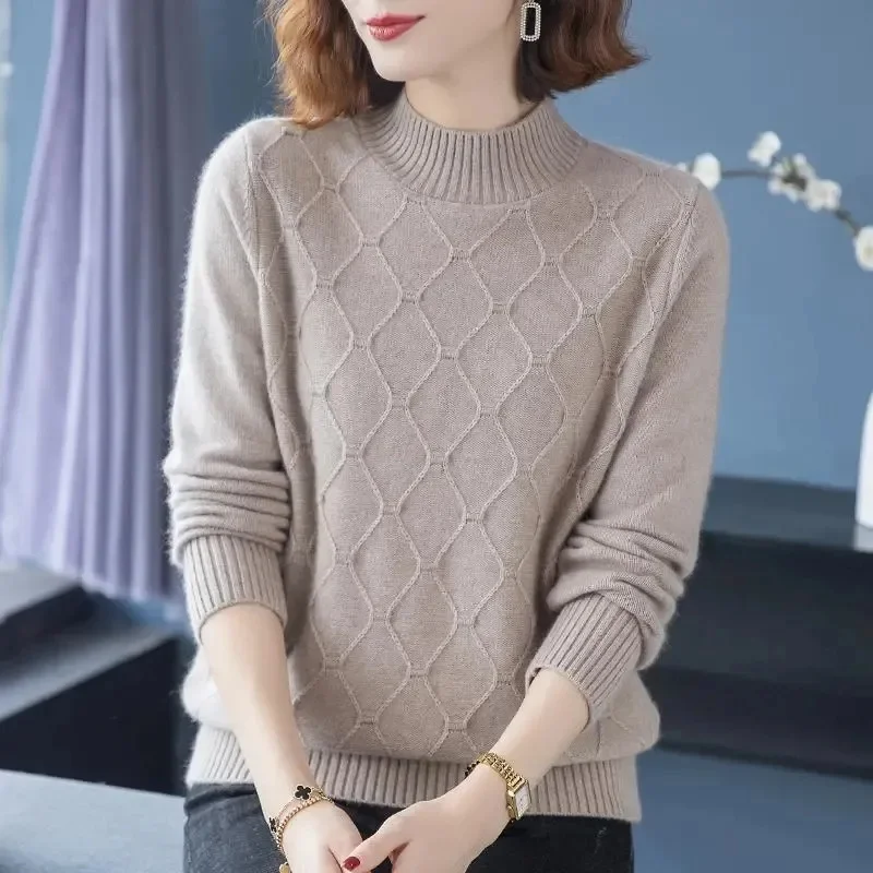 Basic Loose soft solid color turtleneck knitted Sweater Pullover Women Casual Long Sleeve chic bottom Sweater Female Jumpers top