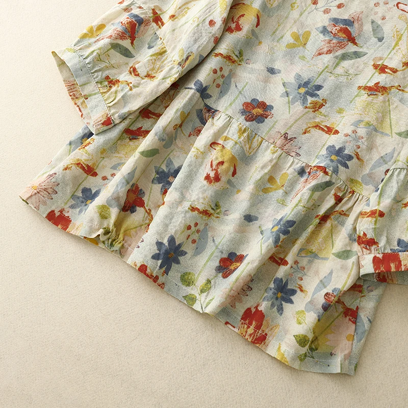 الصيف القطن الكتان الأزهار طباعة فضفاضة ort Sve irt المرأة متوسطة Sve حجم كبير إخفاء البطن التخسيس تي شيرت #4