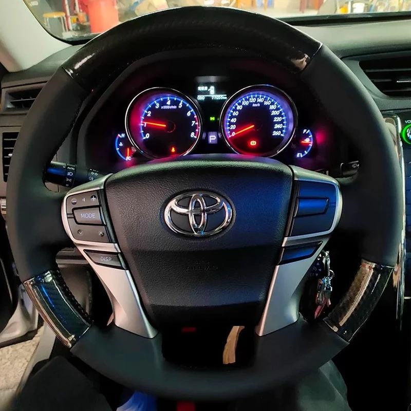

For Toyota Mark X 2009-2019 Reiz 2010-2013 Hand-stitched Genuine Leather carbon fibre non-slip car Steering Wheel Cover