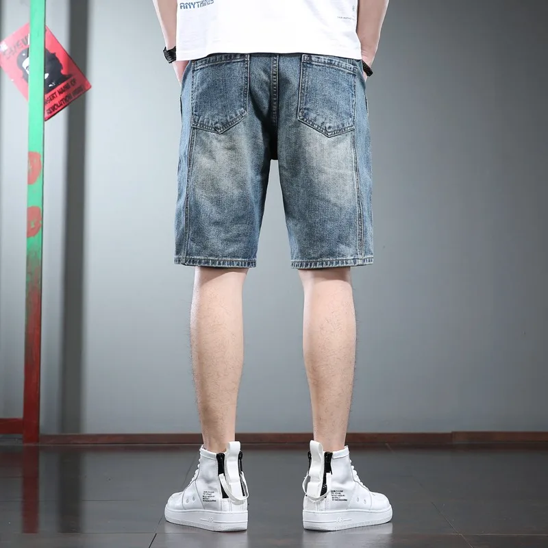 2022 Summer Ripped Short Jeans Men Denim Shorts Streetwear Casual Baggy Straight Knee Length Pants