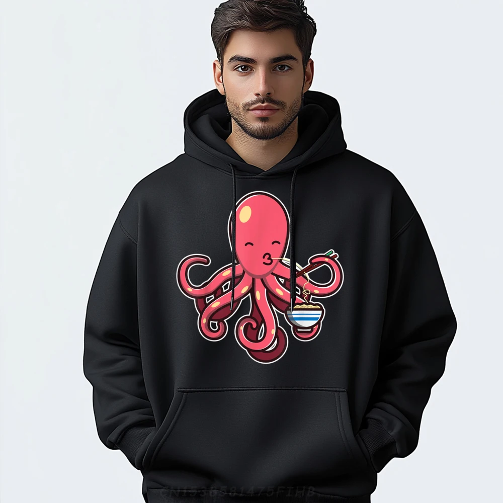 

Cute Octopus Eating Ramen Noodle Kawaii Octopus for White Graphic Tee Clothes Hoodies for Men