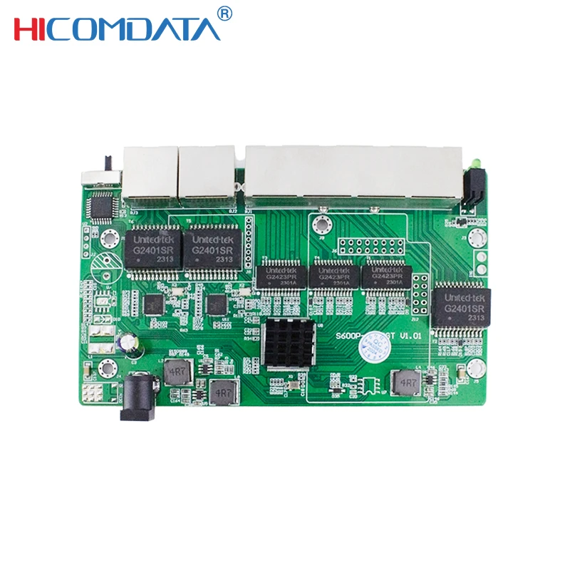 HICOMDATA Conmutador Ethernet de enlace ascendente de 6 puertos 2,5G Conmutador Ethernet no administrado PCBA con puerto RJ45 de 2*2,5G y 4 puertos RJ45 de 100/1000M