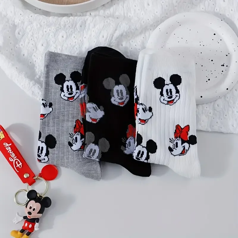 3 أزواج من الجوارب النسائية الطويلة المطبوعة بالرسوم المتحركة اليابانية الجديدة النسخة الكورية، جوارب لطيفة ومريحة وقابلة للتنفس وغير رسمية