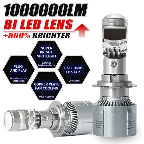 Imagen 1 del producto Lente de proyector H7 H4 Bi LED, bombillas de faros de coche CANBUS H11 9005 9006 HB3 HB4, ventilador Turbo superbrillante, foco antiniebla para automóvil/Moto