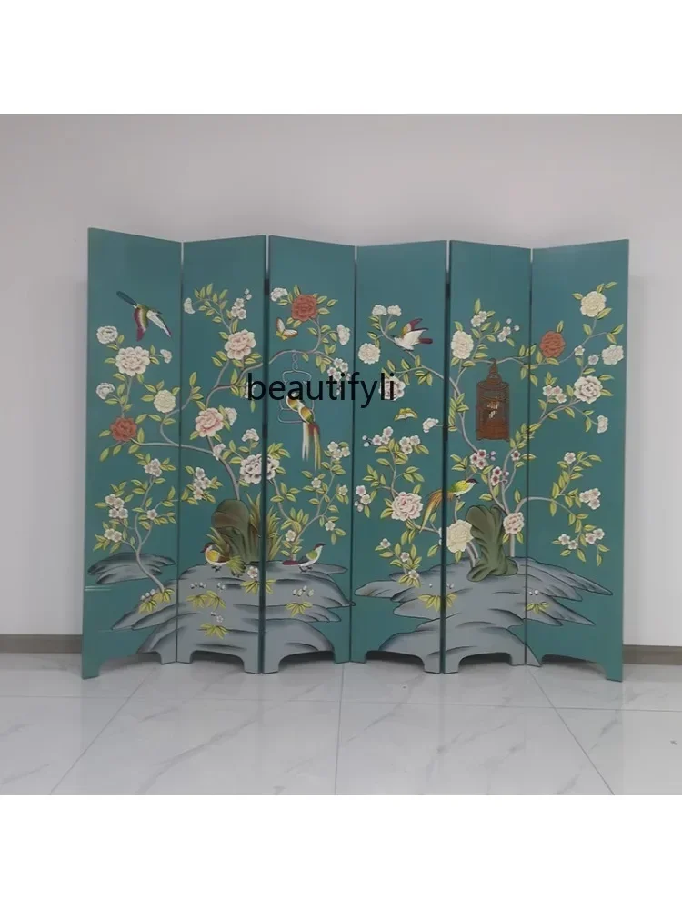 

S Chinese Screen Pure Hand Drawing Partition Living Room Xuan Folding Lacquer Painting Mobile Office Hotel Decorative Painting