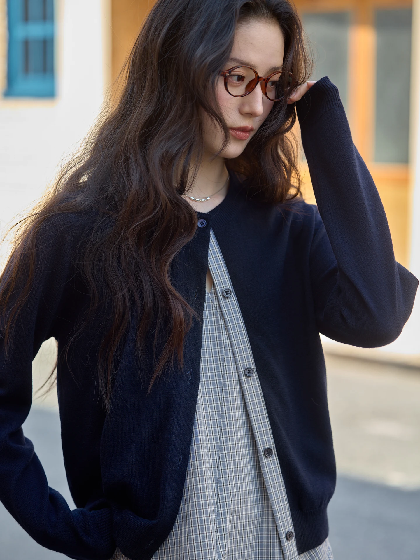 

Deep Blue Woolen Knitted Sweater Cardigan Women's Comfortable Casual Sle Long Sve round Ne Spring Outerwear