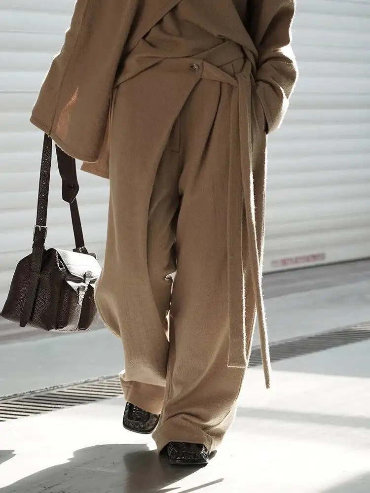 

Waist Khaki Irregular High Pleated Long Elegant Wide Leg Pants New Trousers Women Fashion Spring Autumn 2026 X62X