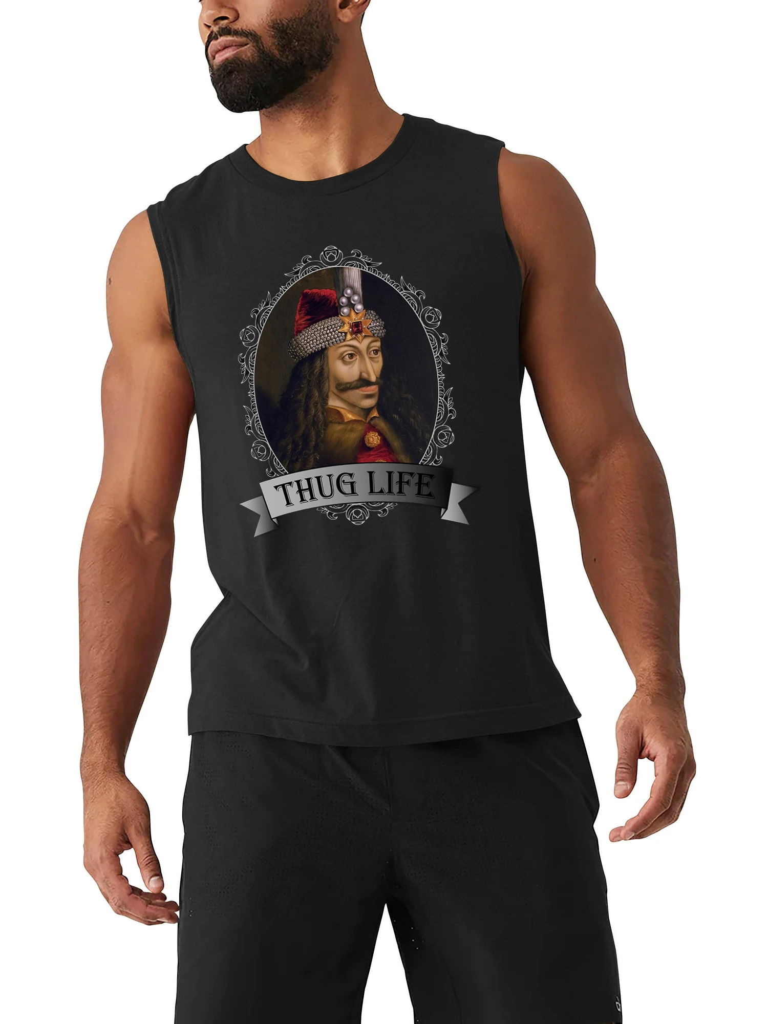 Dracula Thug Life Vlad The Impaler Portrait Tanktop 100% Cotton O-Neck Vest Summer Casual Mens Sleeveless T-shirt Streetwear