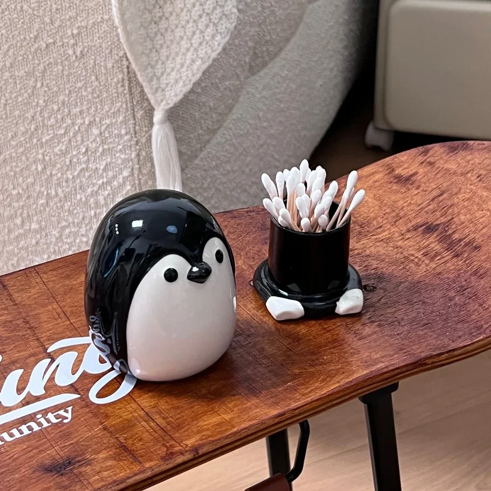 New Cute Penguin Toothpick Holder Cartoon Entrance Living Room Dining Room Storage Tabletop Ceramic Ornament Toothpick Holder