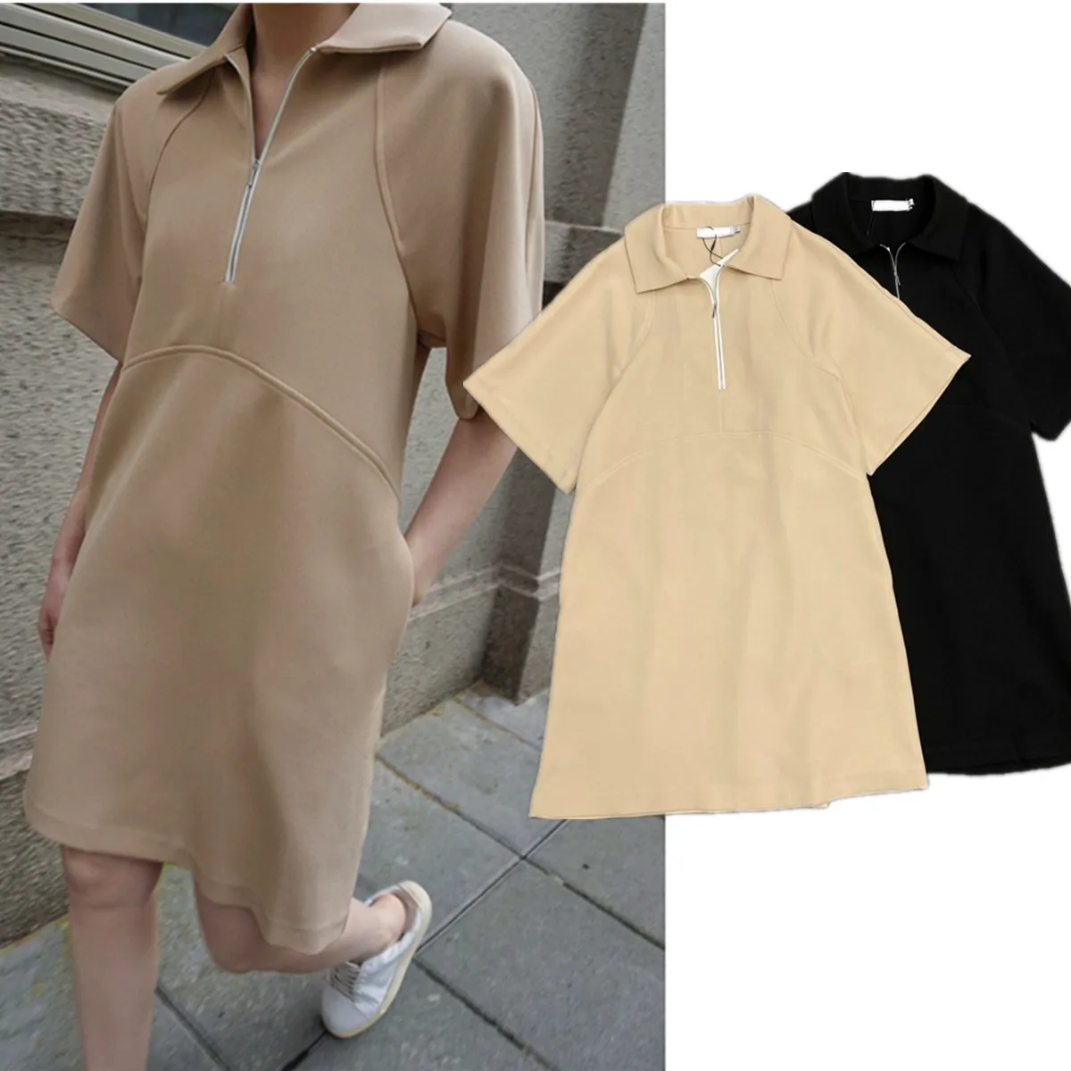 Withered Summer Dress Fashion Girls Casual Dress Zippered Lapel Short Sleeved Dress Women For 2024  03260