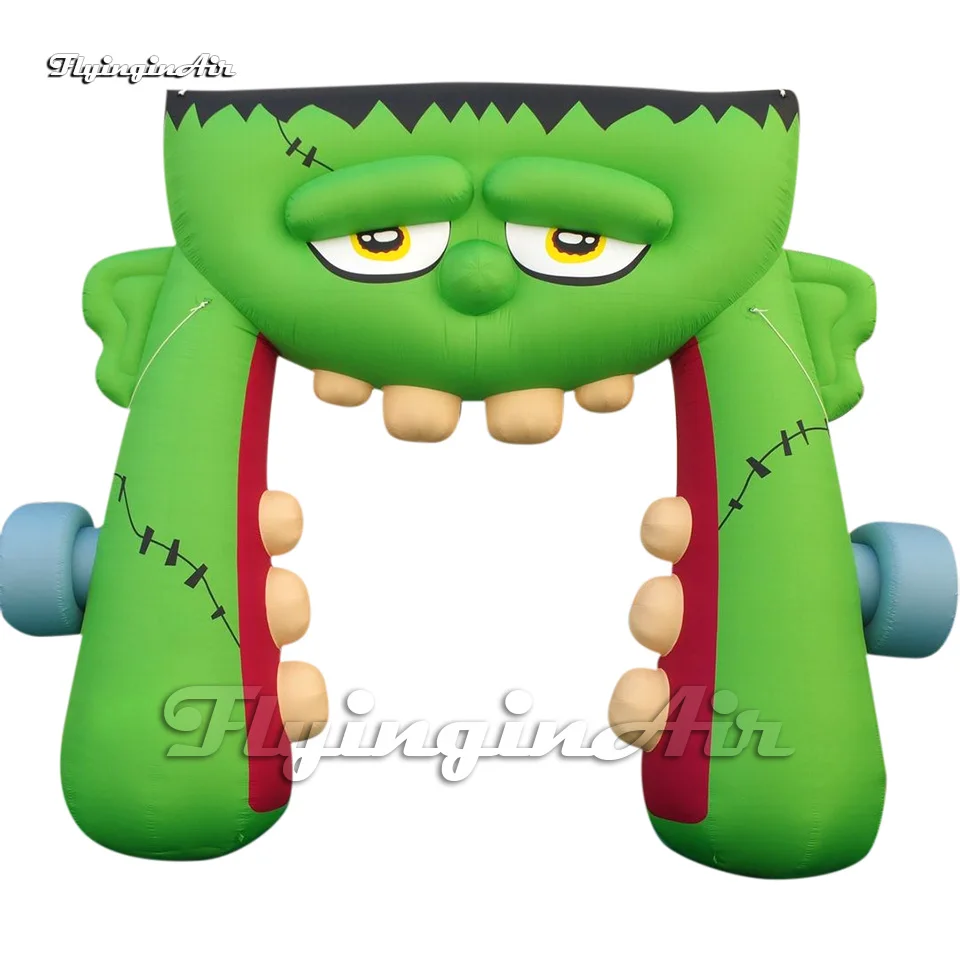 Lovely Giant Green Inflatable Frankenstein Arch Halloween Cartoon Figure Airblown Smiling Frank Gate For Outdoor Decoration