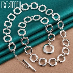 DOTEFFIL 925เงินสเตอร์ลิงสแควร์รอบสร้อยคอสร้อยคอผู้หญิง Charm งานแต่งงานแฟชั่นปาร์ตี้เครื่องประดับ