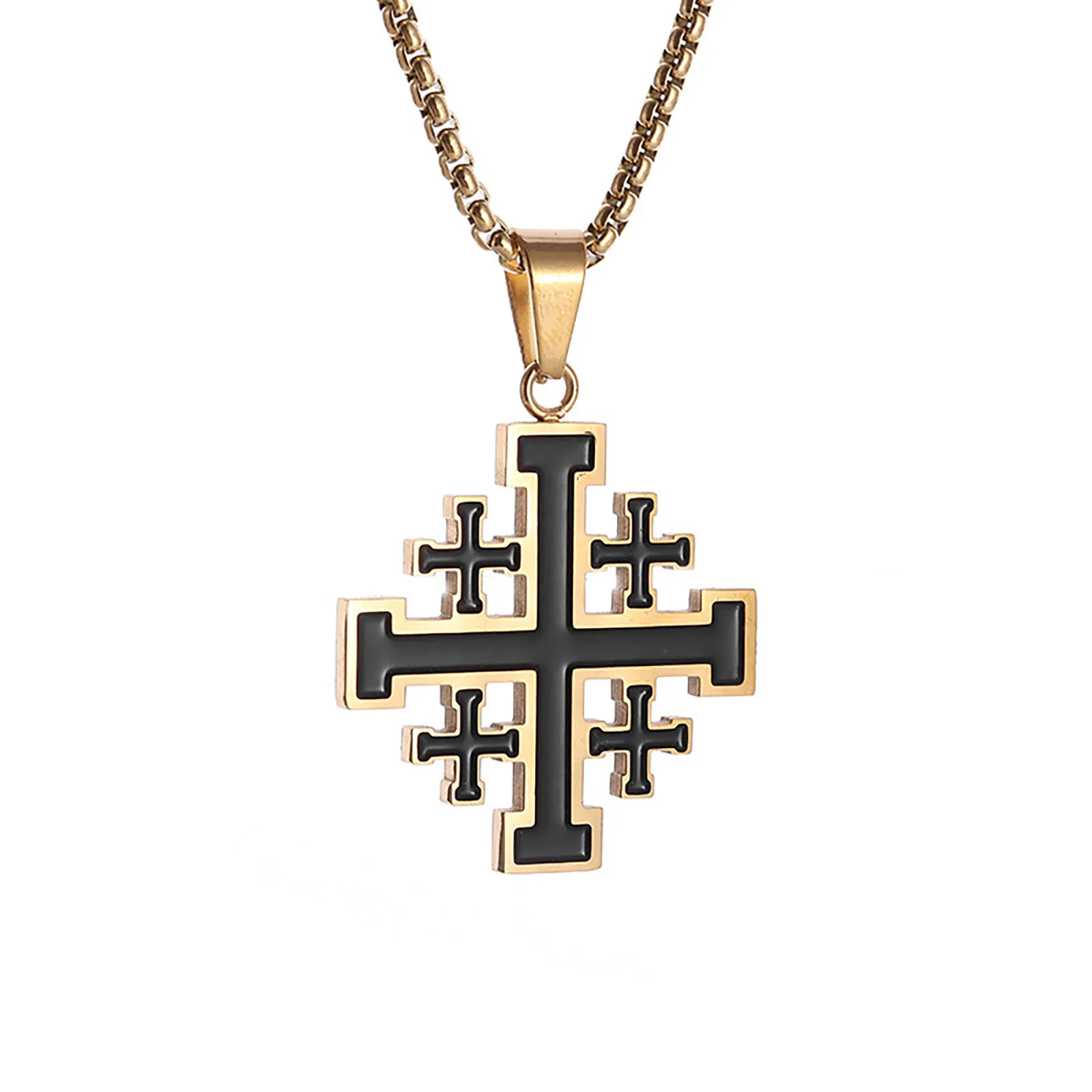 Jerusalem Kreuzritter Kreuz Anhänger Halskette Frauen Männer Christian Amulett Edelstahl Schmuck Zubehör – Detail 2