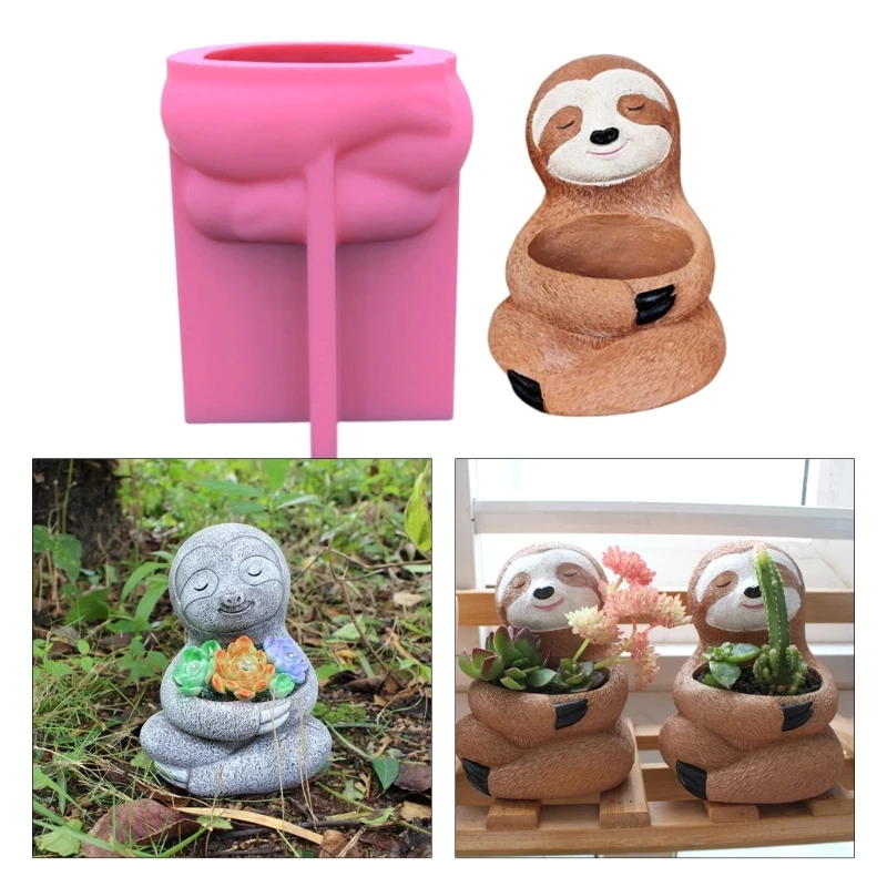 R3MC Candles Holder Resin Mold,Gypsum Flower Pot Silicone Molds Sloth Epoxy Resin Casting Molds for DIY-Jewelry Storage Box