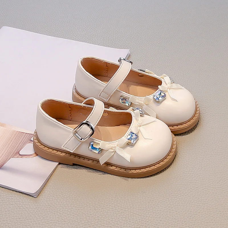 

Girls Princess Mary Jane Shoes Beige Patent Leather Flats Size 23-33 Bow Soft Sole Toddler Shoes Daily Wear Footwear Kids Shoes