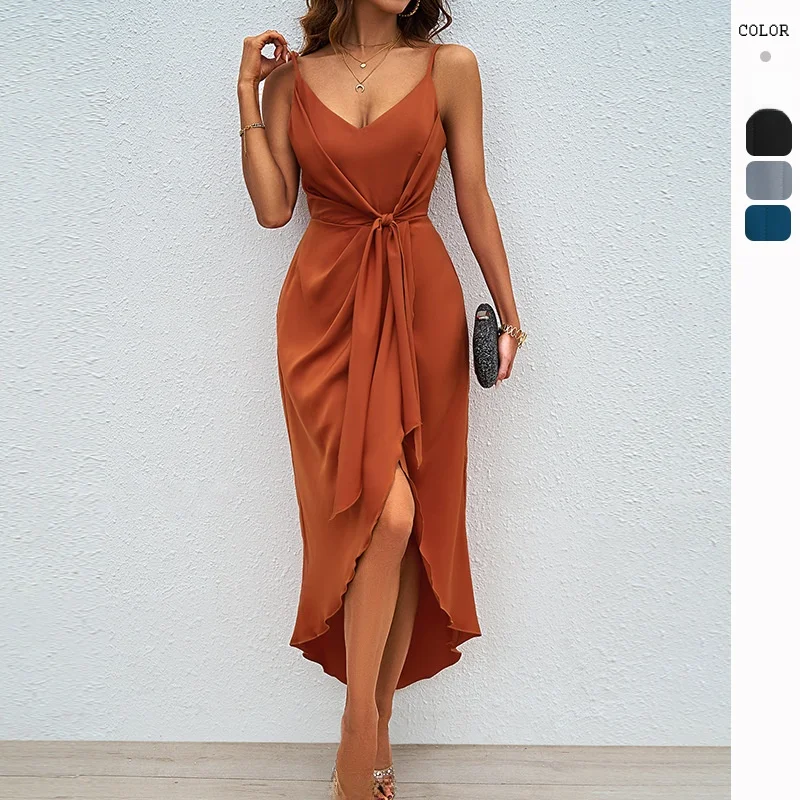 

Summer New Faion Color Women's Dr Strapl High Waist Knitted Thiened No Sve Casual Sli Sexy Chinese Made