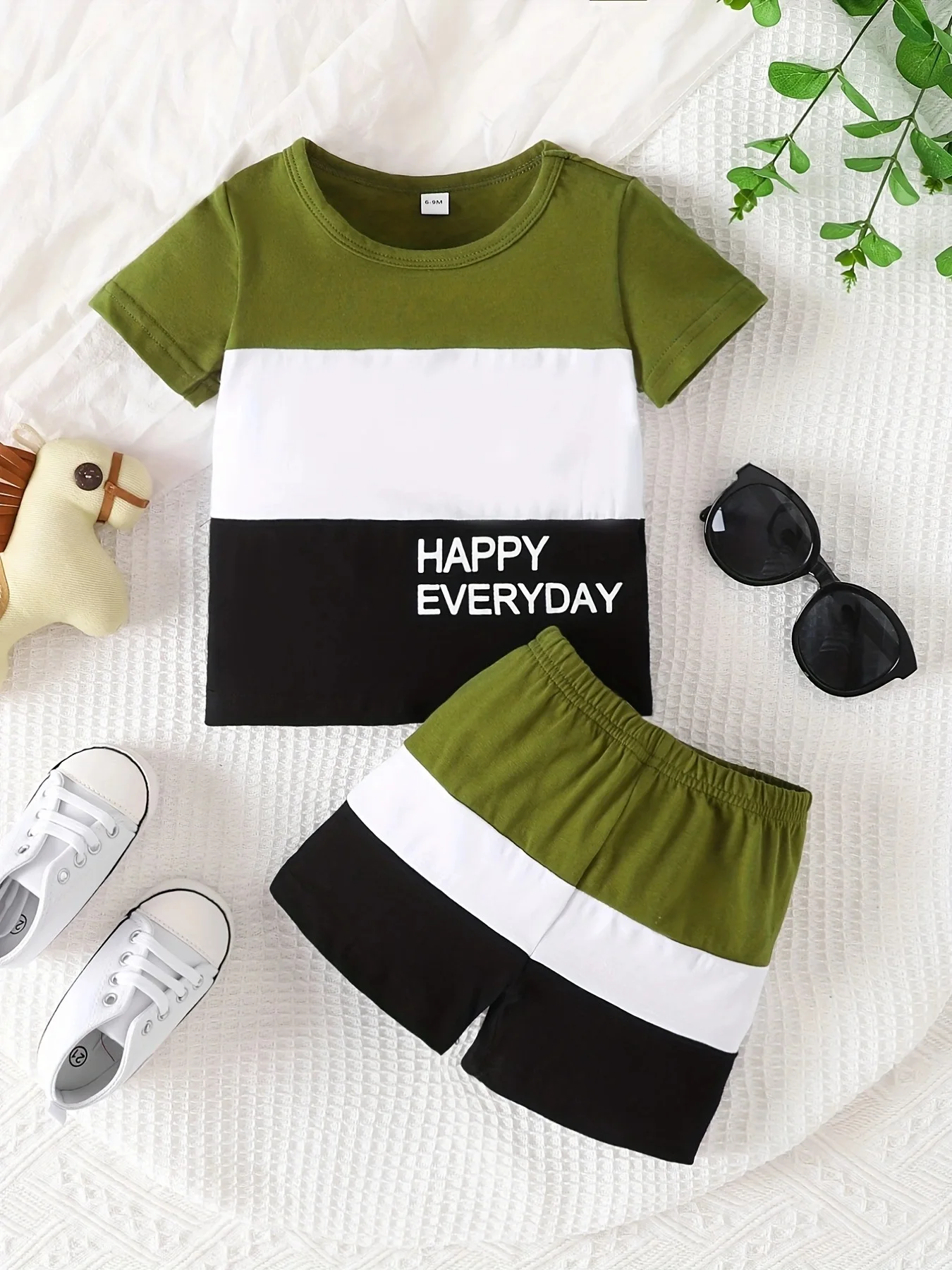 

Летний пуловер с круглым вырезом для маленьких мальчиков 0-1 лет, цветной топ с коротким рукавом и надписью и шорты, комплект