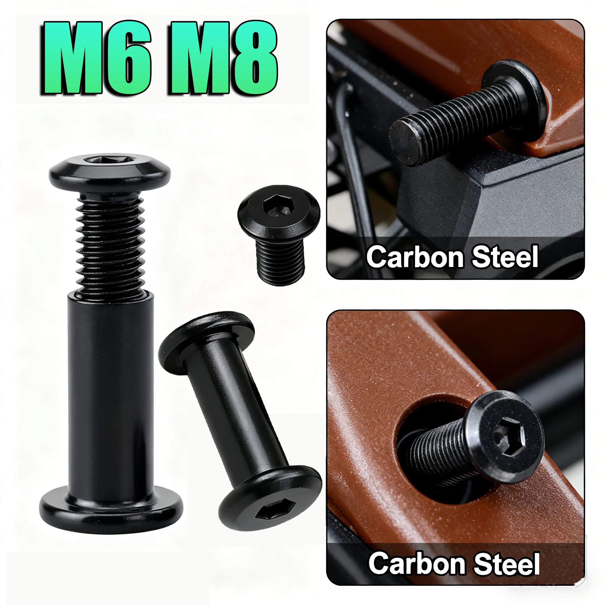 

10~50set M6 M8 Black Carbon Steel Large Flat Hex Nut With Screw Rivet Connector Furniture Joint Sleeve For Home Improvement