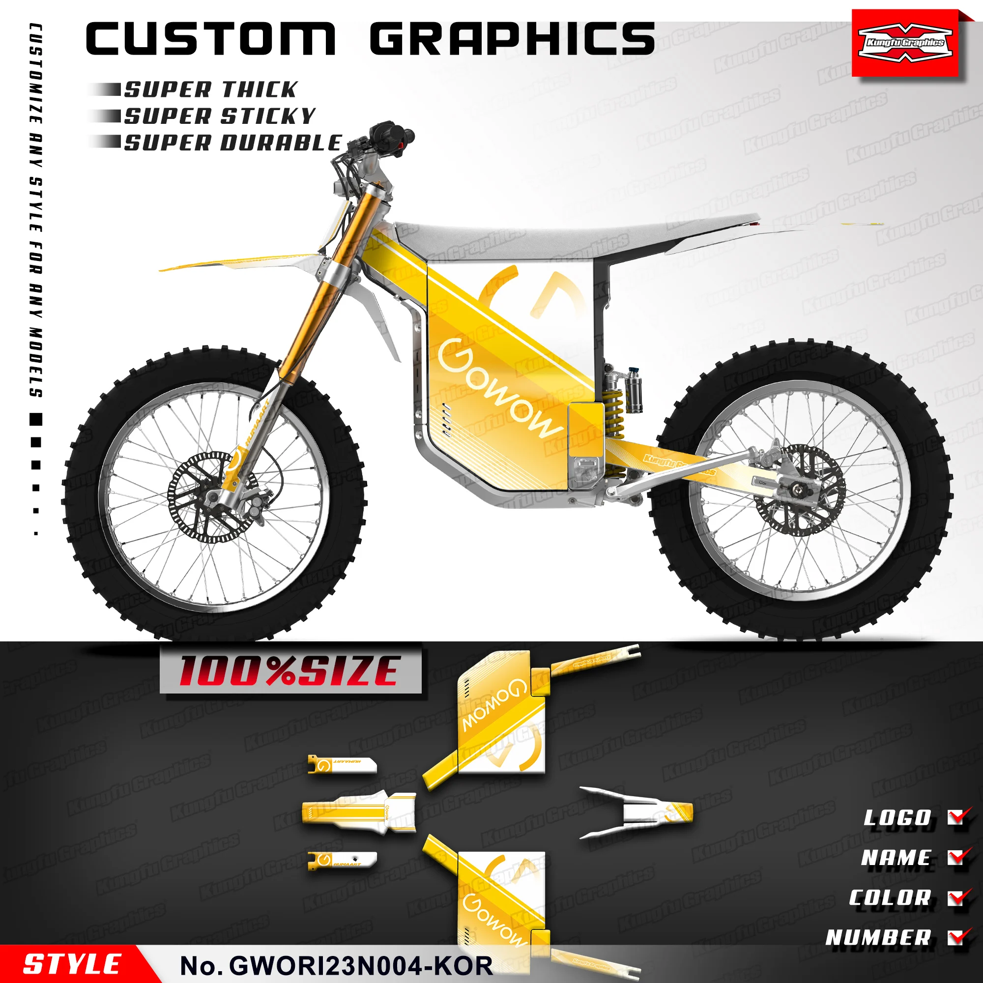 KUNGFU GRAPHICS Custom Stickers Adhesive Decals for Gowow Alpha / ORI Dirt eBike Shield, GWORI23N004-KOR