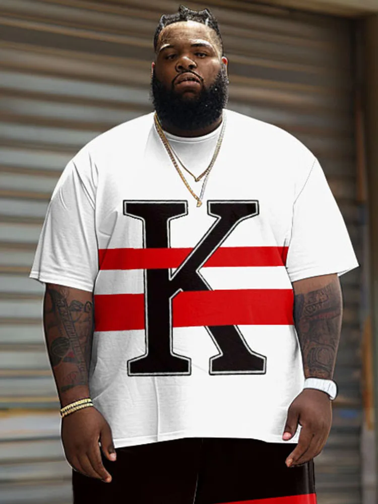 Biggmans Tracksuit Print Letter K Two Piece Set Loose Plus Size Mens Summer Sports Suit O Neck Top Casual Shorts 9XL Outfit 2024